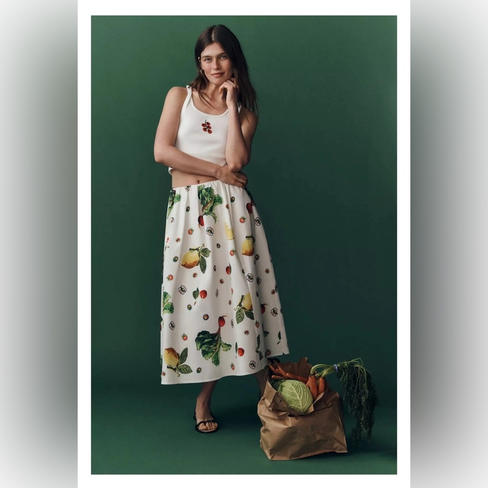 Maeve Jacie Poplin Veggie Print Skirt